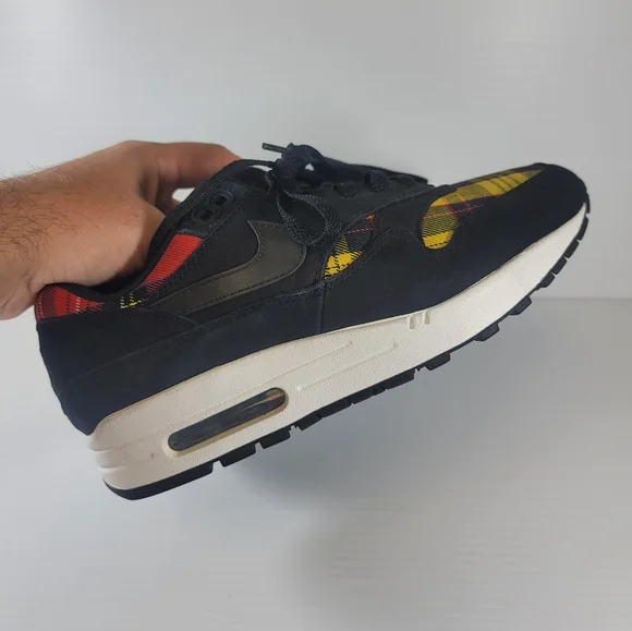 Nike Air Max 1 SE Tartan Women's Sneakers Size 8 Black Plaid Shoes Rare Used - Picture 5 of 11